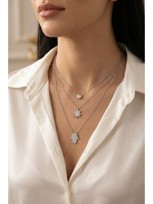 PremiumPort 925 Ayar Gümüş Fatma Ana Eli Figürlü Zarif Kolye