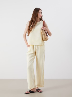 Lc Waikiki Yeni Sezon Beli Lastikli %100 Keten Kadın Pantolon