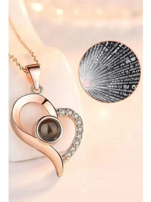 PremiumPort Şık Kadın Gümüş Rose Altın Kaplama Yazılı Kolye, Sevgi Dolu Tasarım