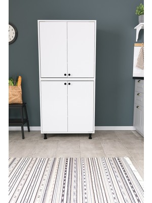 Dekorfim DF13102 Çok Amaçlı Dolap , Mutfak Kiler Dolabı, Banyo & Temizlik Dolabı, Geniş Depolama Raflı Dolap Beyaz