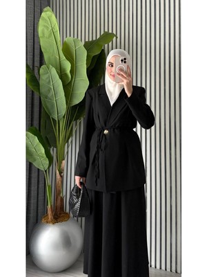 Molly Nelly Kadın Oversize Tek Düğmeli Bağlamalı Ceket Etek Takım