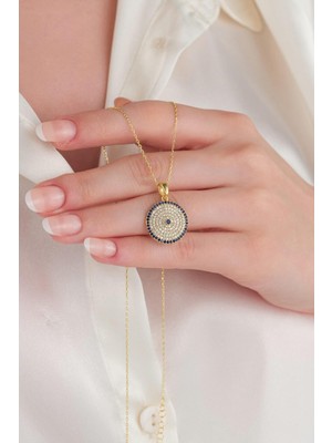 PremiumPort Mavi Göz Nazar Boncuklu 17 mm Gümüş Altın Kaplama Kolye