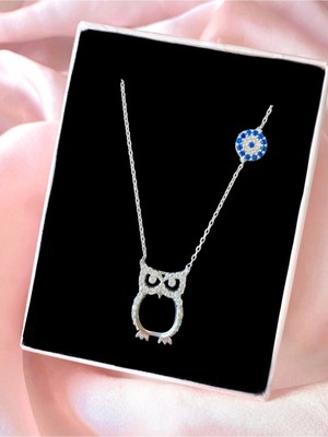 PremiumPort Gümüş Nazar Boncuklu Baykuş Tasarımlı Kolye, Şıklık ve Zarafet