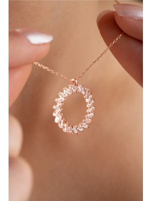 PremiumPort 925 Ayar Gümüş Rose Daire Taşlı Mekik Kolye