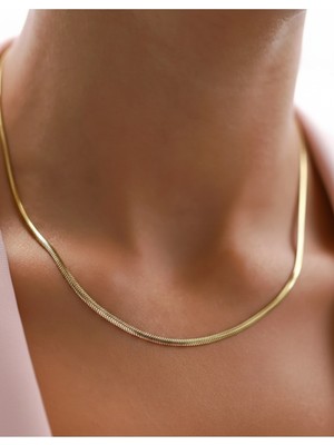 PremiumPort 925 Ayar Gümüş Balık Sırtı Choker Kolye, 14K Gold Kaplama, Zarif ve Şık Tasarım