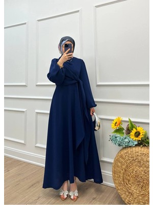 Molly Nelly Kadın Önü Şal Detaylı Krep Tesettür Elbise