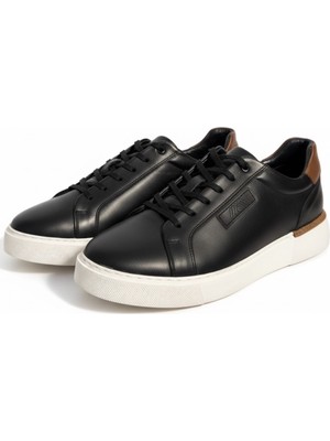 Zueofficial Hakiki Deri Siyah Erkek Sneaker