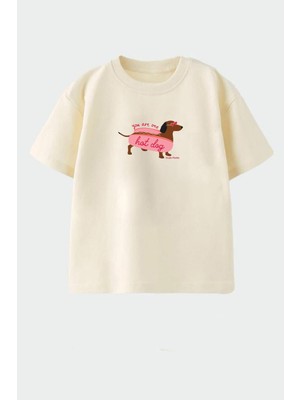 Monila Kız Çocuk Pamuklu Bisiklet Yaka Baskılı T-Shirt