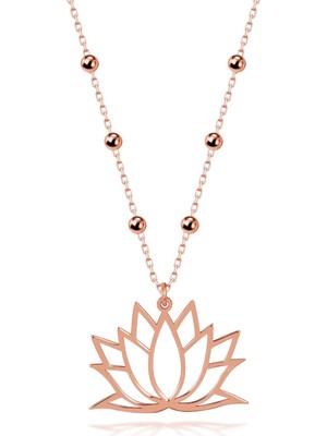 PremiumPort 925 Ayar Gümüş Lotus Çiçeği Kolye, 14 Ayar Altın Renkli