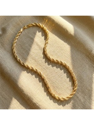 Kalın Burgu Zincir Çelik Kolye - 14K Altın Rengi Kaplama, 50 cm / 1 cm