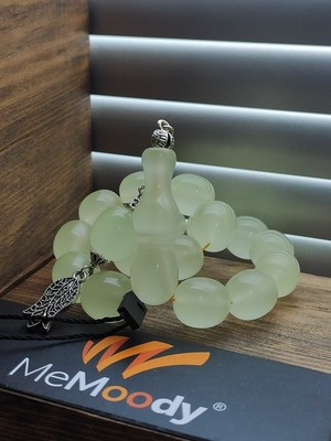 Alpaka Püsküllü Efe Boy Yeşil Fosfor Toz Kehribar Erkek Tesbih