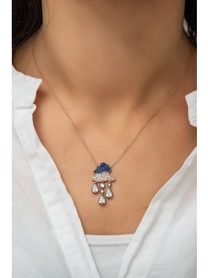 PremiumPort Şık Rose Altın Kaplama 925 Ayar Gümüş Bulut Yağmur Kolye