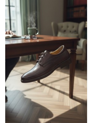 Enoch Erkek Hakiki Deri Klasik Ayakkabı Pürüzsüz Saya ve Konfor Tabanlı Bağcıklı Model