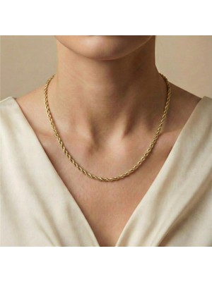 Kalın Burgu Halat Zincir Kolye - 14K Altın Rengi Kaplama, 55 cm