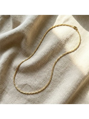 Ince Burgu Zincir Çelik Kolye - 14K Altın Rengi Kaplama, 45 cm / 2 mm