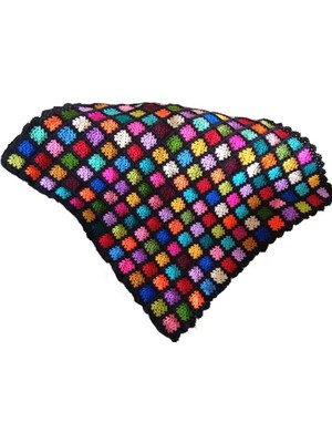 El Örgüsü Etnik Otantik Motifli Siyah Koltuk Şalı (100 cm x 100 Cm)