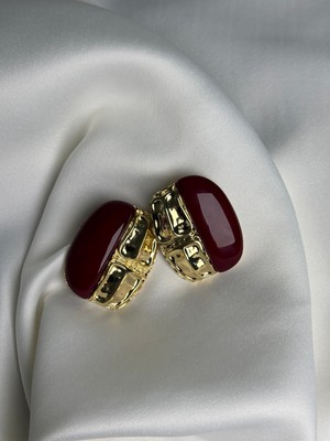 NB Steelora Bordo Renk Vintage Tasarımlı Büyük Kadın Küpe