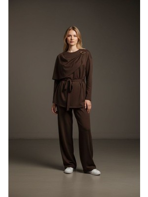 Molly Nelly Kadın Şal Yaka Toka Detaylı Rahat Günlük Pantolon Bluz Takım