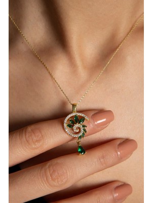 PremiumPort 925 Ayar Gümüş Renkli Spiral Yeşim Tasarım Kolye