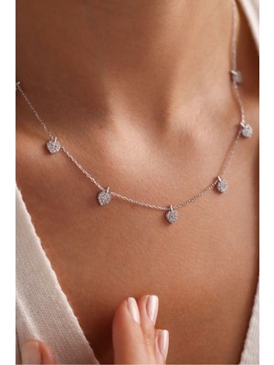 PremiumPort 925 Ayar Gümüş Rodyum Kaplama Zirkon Taşlı Kalp Kolye