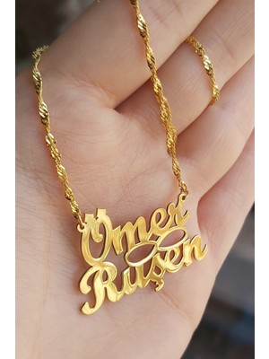 PremiumPort 925 Ayar Gümüş ve 24 Ayar Altın Kaplama Iki Isimli Kolye