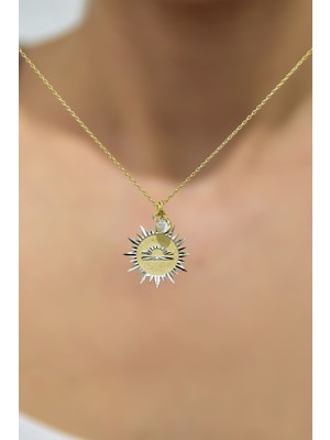 PremiumPort 925 Ayar Gümüş Gold Kaplama Doğum Taşlı Kristal Plaka Libra Kolye