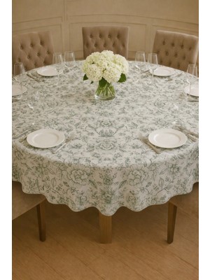 Rona Home Özel Tasarım Yeşil Çiçekli Güpürsüz Masa Örtüsü Kaliteli Dijital Baskı Leke Tutmaz Masa Örtüsü