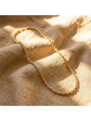 Burgu Zincir Çelik Kolye - 14K Altın Rengi Kaplama, 60 cm / 5 mm