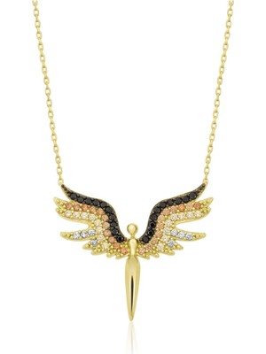 PremiumPort Renkli Taşlı 14 Ayar Altın Kaplama Gümüş Kolye, Şık ve Zarif Tasarım