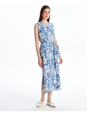 Lc Waikiki Yeni Sezon Bisiklet Yaka Çiçekli Keten Karışımlı Elbise