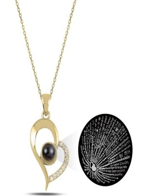 PremiumPort Işıklı Kalpli Kadın Gümüş Kolye, Sevgi Diliyle 100 Dilde Seviyorum