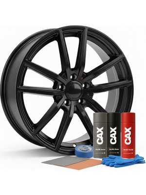 CAXCOLORS Cax Jant Boyama Seti 400ML - Isıya Dayanıklı Jant Boyası + Astar + Vernik + Zımpara Parlak Siyah
