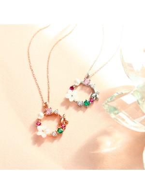 PremiumPort Beyaz Incili Manolya Çiçekli 925 Ayar Gümüş Kolye, Zarif Takı