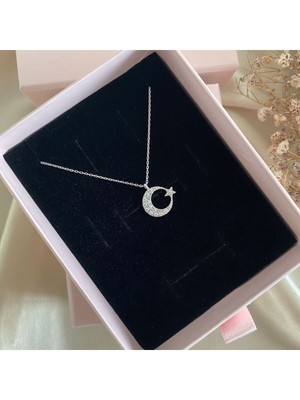 PremiumPort 925 Ayar Gümüş Ay Yıldızlı Kadın Kolye, Zarif ve Şık Hediye Seçeneği