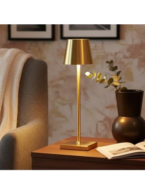abnturk Şarjlı Taşınabilir Zarif Gövdeli 3 Mod Işık Her Ambiyansa Uyumlu Altın Renk Dekoratif Masa Lambası