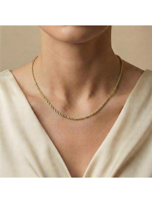 Burgu Halat Zincir Kolye - 14K Altın Rengi Kaplama, 50 cm