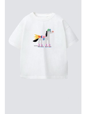 Monila Unisex Çocuk Pamuklu Bisiklet Yaka Baskılı T-Shirt