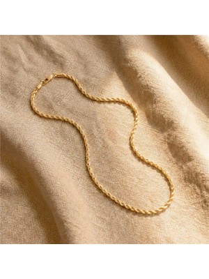 Burgu Zincir Çelik Kolye - 14K Altın Rengi Kaplama, 55 cm / 4 mm