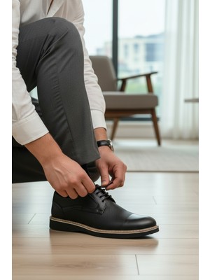 Enoch Erkek Hakiki Deri Klasik Ayakkabı Dokulu Saya ve Hafif Comfort Tabanlı Bağcıklı Model