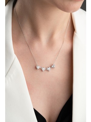 PremiumPort 925 Ayar Gümüş Kalp Kolye, Beyaz Taşlı, Mıknatıslı, Şık Takı