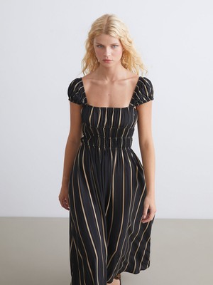 Lc Waikiki Yeni Sezon Kare Yaka Çizgili Elbise