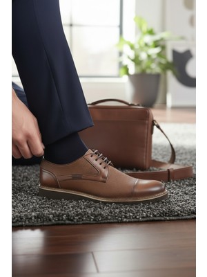 Enoch Erkek Hakiki Deri Klasik Ayakkabı Dokulu Saya ve Hafif Comfort Tabanlı Bağcıklı Model