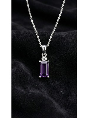 PremiumPort Ametist Taşlı Rodyumlu Baget Gümüş Kolye, Şık ve Zarif Tasarım