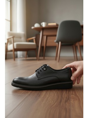 Enoch Erkek Siyah Hakiki Deri Klasik Ayakkabı Tam Perfore Detaylı Saya ve Comfort Tabanlı Bağcıklı Model
