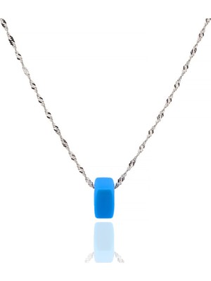 PremiumPort Turkuaz Taşlı Kadın Gümüş Zincirli Şık Kolye DGN20789