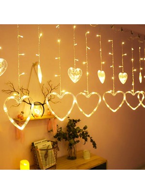 Go İthalat Gün Işığı - Kalpli 3mt - Fişli Eklemeli - Fonksiyonlu Lux Sarkıt Perde LED - Dekor Lamba (5473)