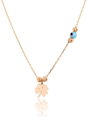 PremiumPort 925 Ayar Rose Altın Kaplama Dorica Toplu Gümüş Yonca Kolye