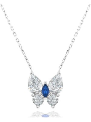 PremiumPort Parlak Safir ve Diamond Detaylı Kadın Gümüş Kelebek Kolye