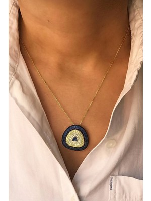 PremiumPort Şık Yeşil Altın Rengi Üçgen Nazar Kolye Kadın Takısı