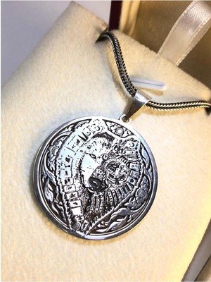 PremiumPort Erkek Gümüş Kolye, Türk Devletleri Kurt Madalyon, Işıklı Kutuda, Sevgiliye